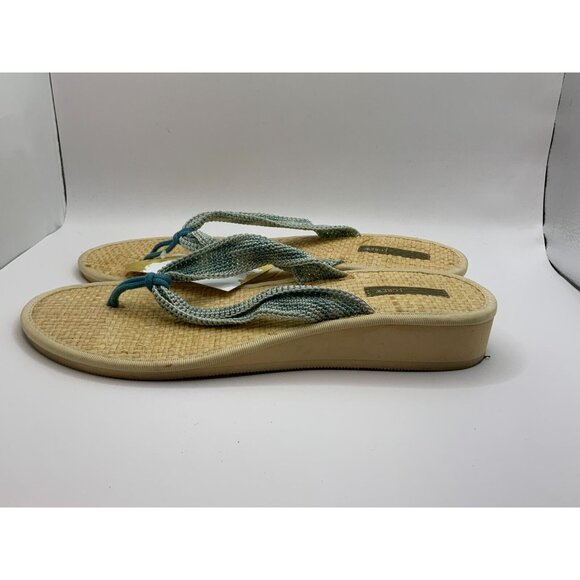 J. Crew Blue/Tan Wedge Thong Sandals, Size 8.5 - Picture 5 of 8